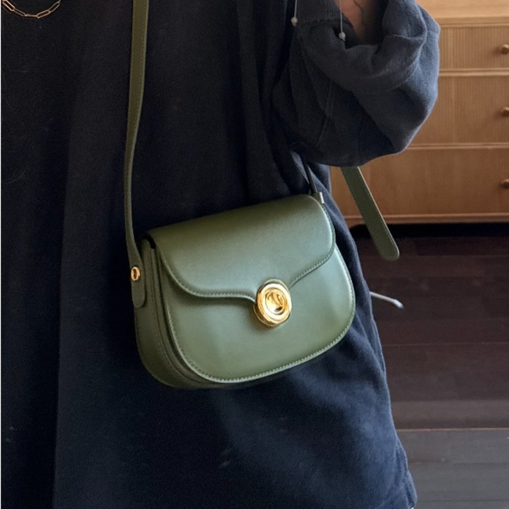 LORO PIANA 
Smooth Calfskin Mini Ghiera Bag Dark Lichen Green Kummel